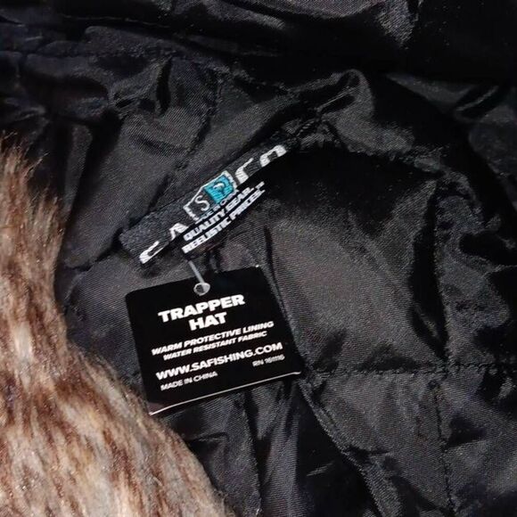 SA CO Trapper Hat Color Navy with Brown & Tan Faux Fur Ear Flaps with Snap NWT - Picture 3 of 6